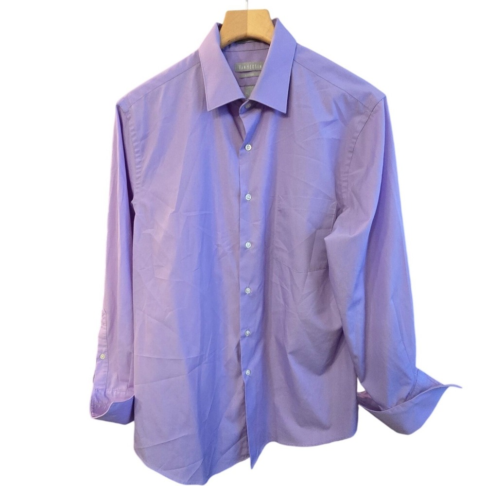 Van Heusen Fitted Purple Poplin Shirt 16.5 32/33‎ Long Sleeve French Cuff